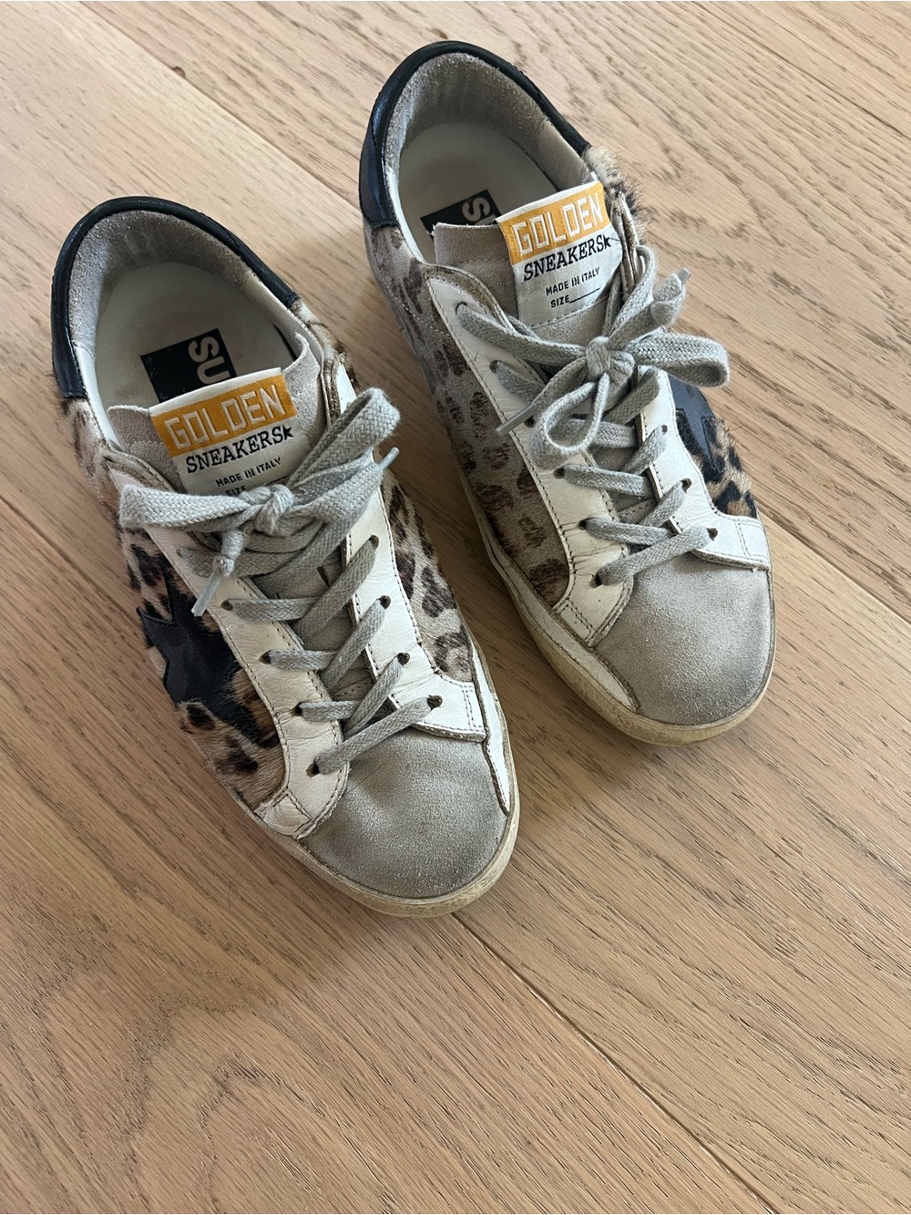 Golden Goose Beige Leopard-Print Low-Top Sneakers with Black Star